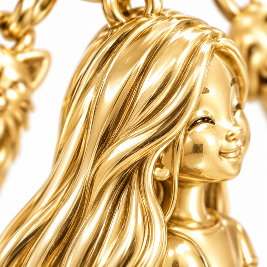 Super macro surface detail of Purest Bracelet - The Petite Companion Charm Bracelet from a low oblique angle
