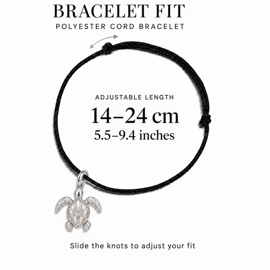 Sea Turtle polyester cord bracelet adjustable fit 14–24 cm
