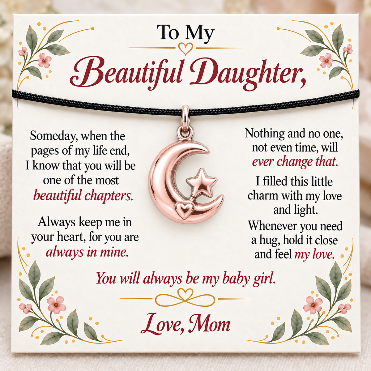 Moon and Star, Mom’s Love and Light — Main image, rose gold finish