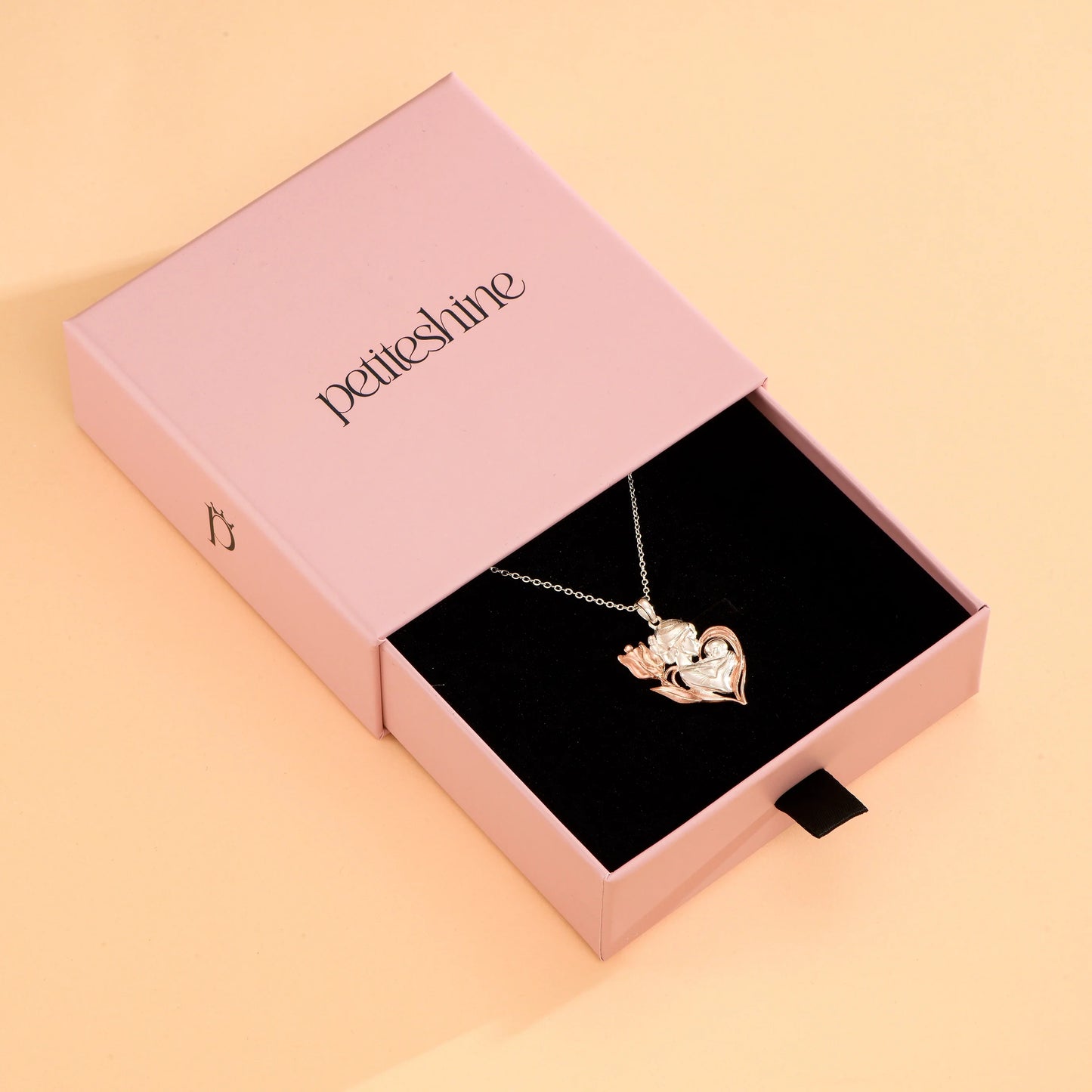 Mom With Flower Tulip Embrace Rosegold Vermeil and Silver Necklace