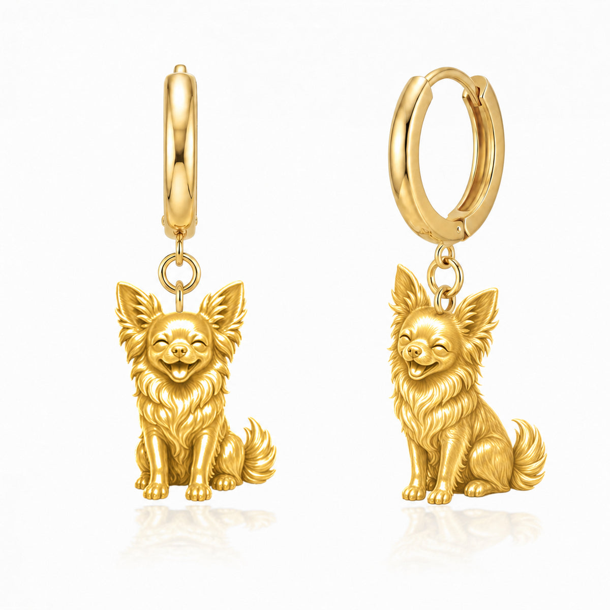 Chihuahua long hair personalized companion handcrafted huggie earrings