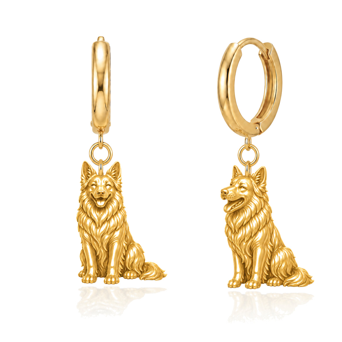 German Shepherd long coat personalized companion handcrafted huggie earrings
