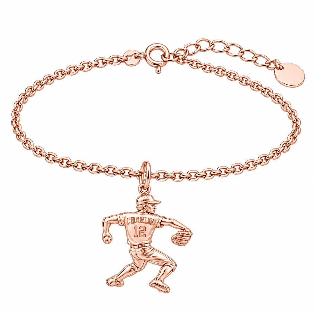 Ace Pitcher Windup Charm Bracelet Set – rose gold, front view