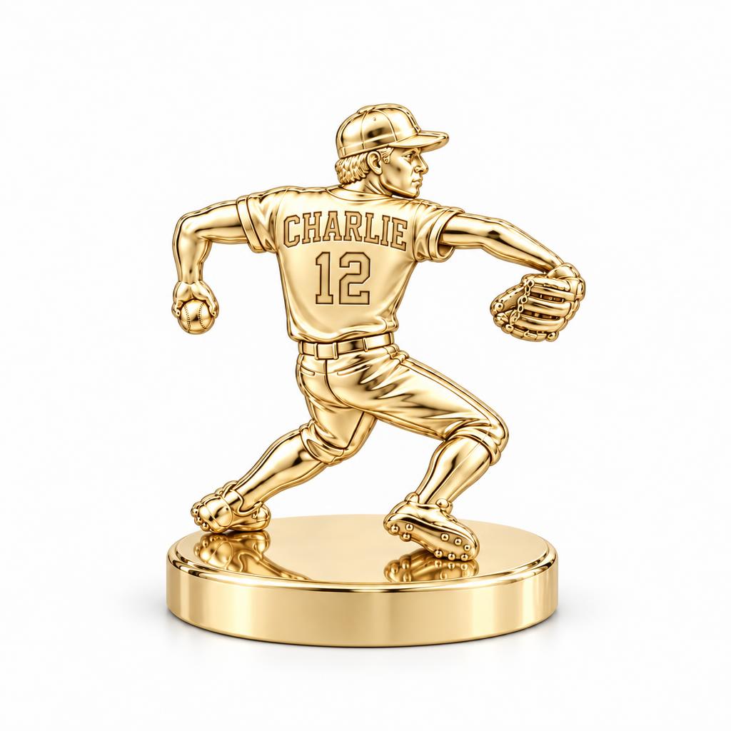 Ace Pitcher Windup Keepsake Plaque – 18K gold, front view