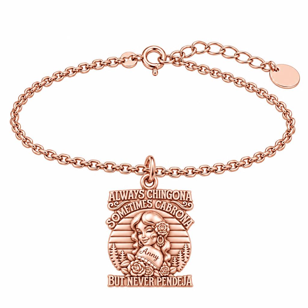Always Chingona Rose Charm Bracelet Set – rose gold, front view