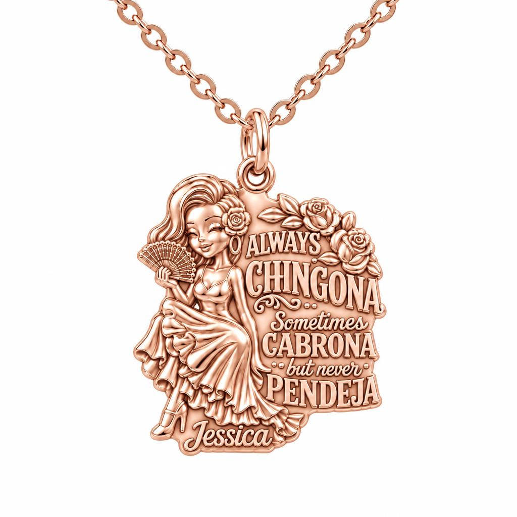 Always Chingona Rose Charm Necklace Set – rose gold, front view