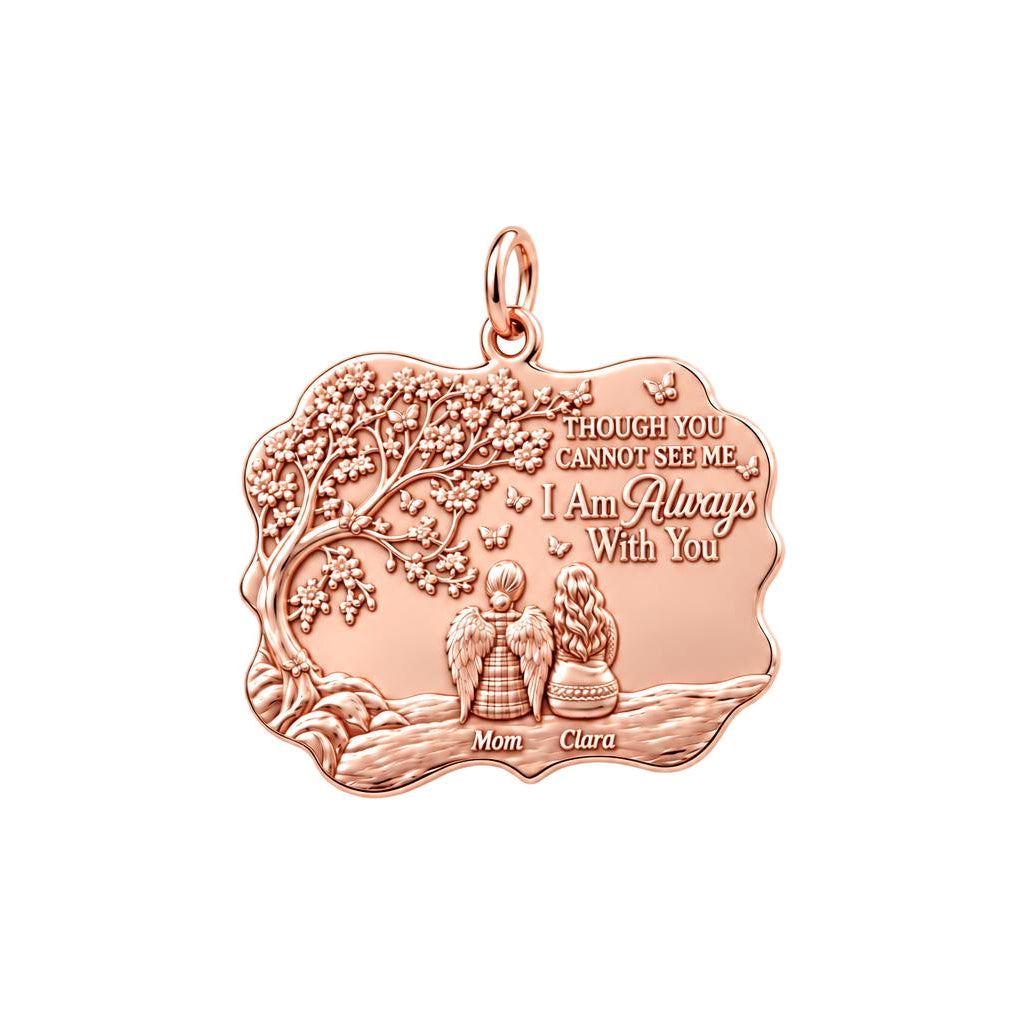 Always With You Angel Charm Bracelet – Personalized Mom Gift – rose gold 3 cm charm, front view