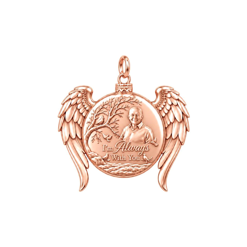 Always With You Angel Wings Charm Bracelet – Personalized Memorial – rose gold 2 cm charm, front view