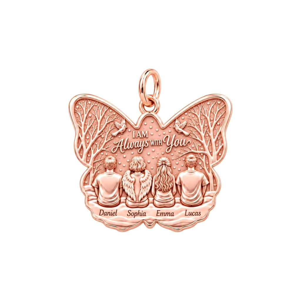 Always With You Butterfly Charm Bracelet – Personalized Family Gift – rose gold 3 cm charm, front view