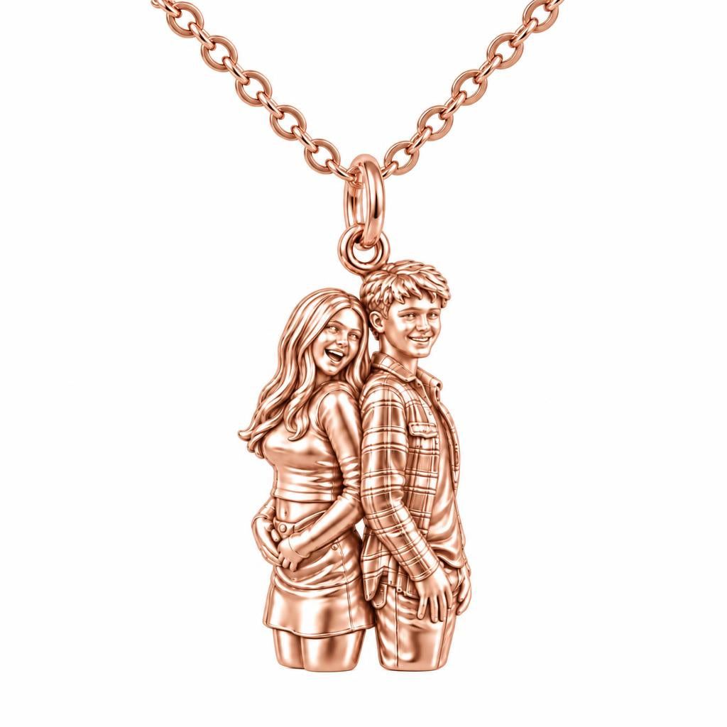 Back-to-Back Together Charm Necklace Set – rose gold, front view