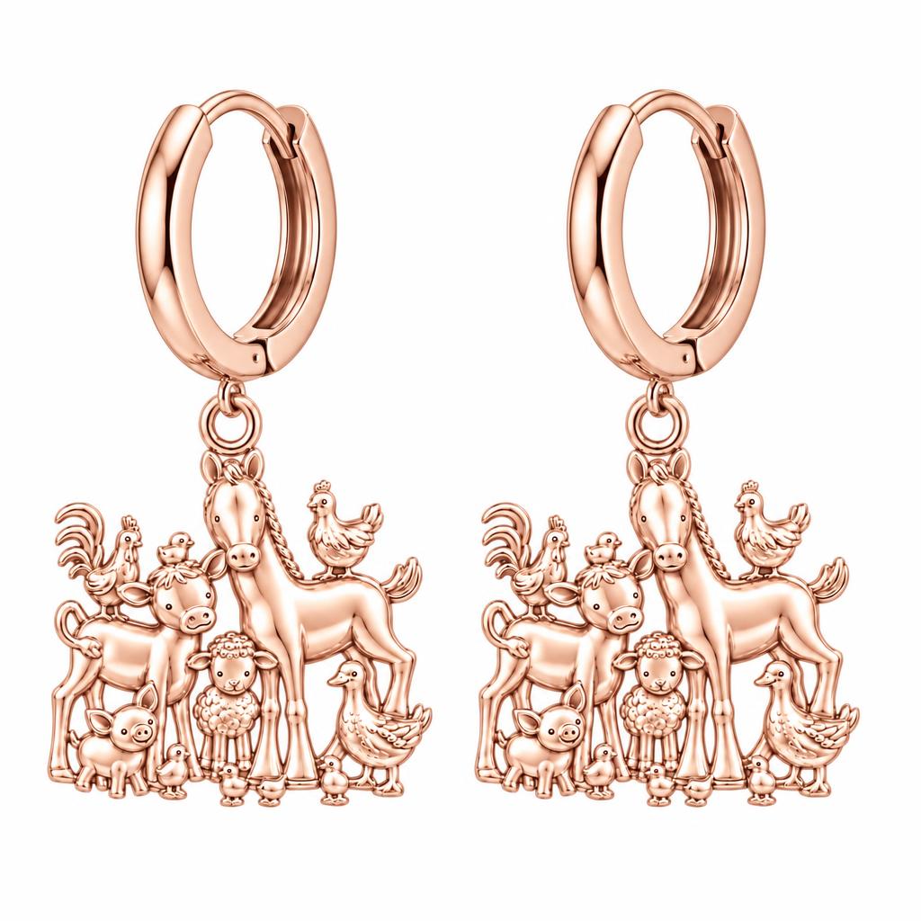 Barnyard Besties Huggie Charm Earrings – rose gold, front view