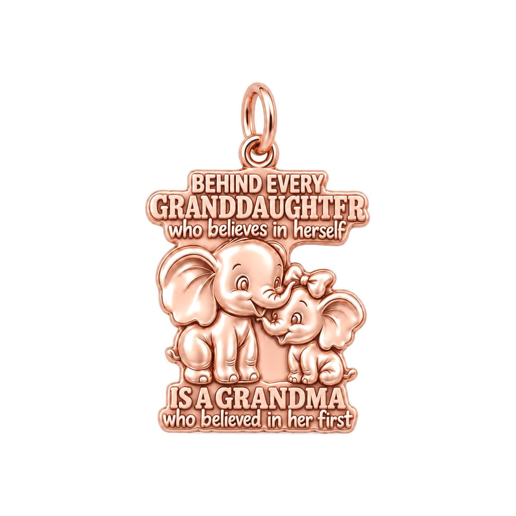 Believing Grandma Elephant Charm Bracelet – Personalized – rose gold charm, front view