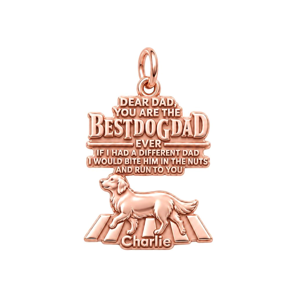 Best Dog Dad Humor Charm Bracelet – Personalized Dad Gift – rose gold 3 cm charm, front view