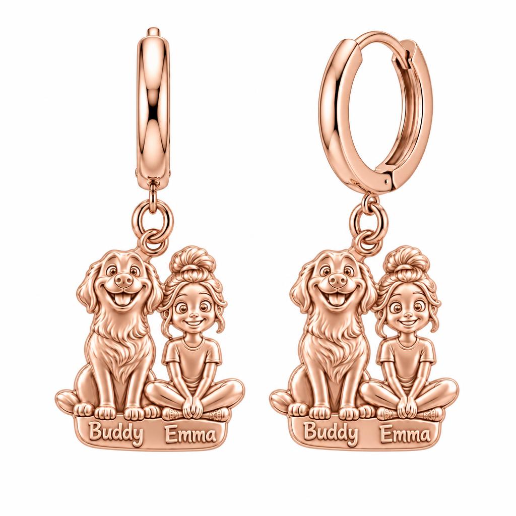 Best Friends Side by Side Huggie Charm Earrings – rose gold, front view
