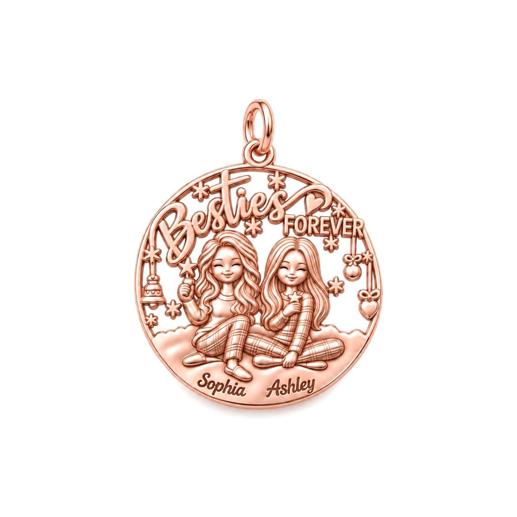 Besties Forever Charm Bracelet – Personalized Friend Gift – rose gold 2 cm charm, front view