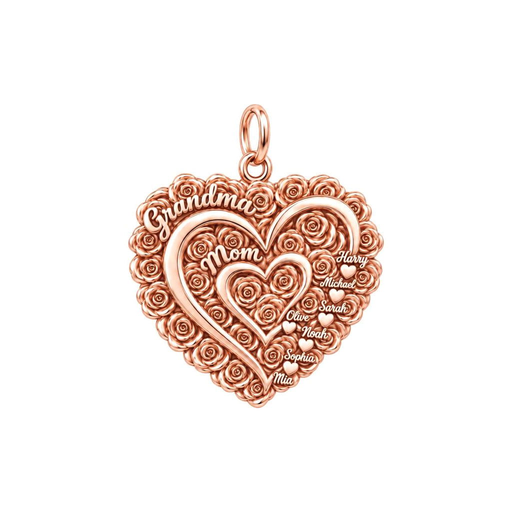 Blooming Generations Heart Charm Bracelet – Personalized Grandma Gift – rose gold 3 cm charm, front view