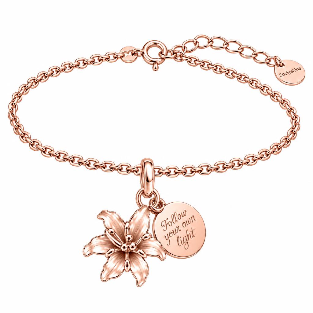 Blooming Lily Inspiration Charm Bracelet Set – rose gold, front view