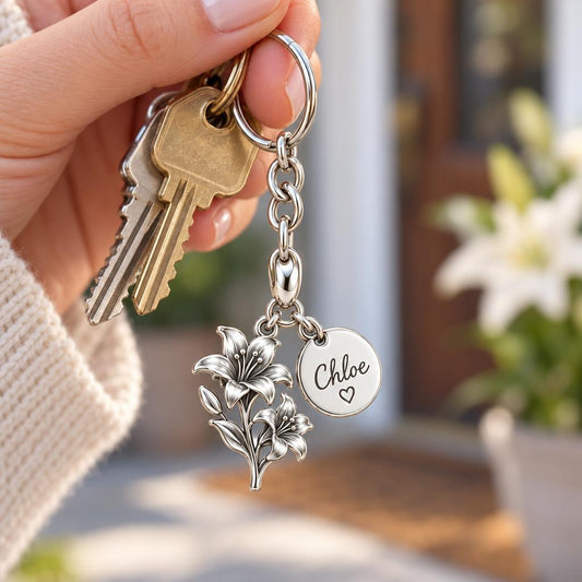 Blooming Lily Petal Charm Keychain – worn / in use
