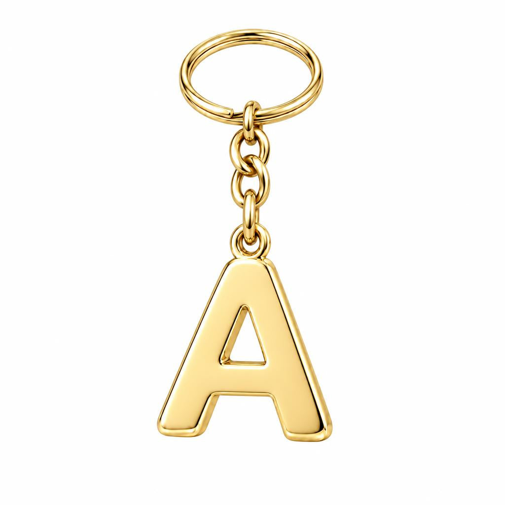 Bold Initial Monogram Charm Keychain – 18K gold, front view