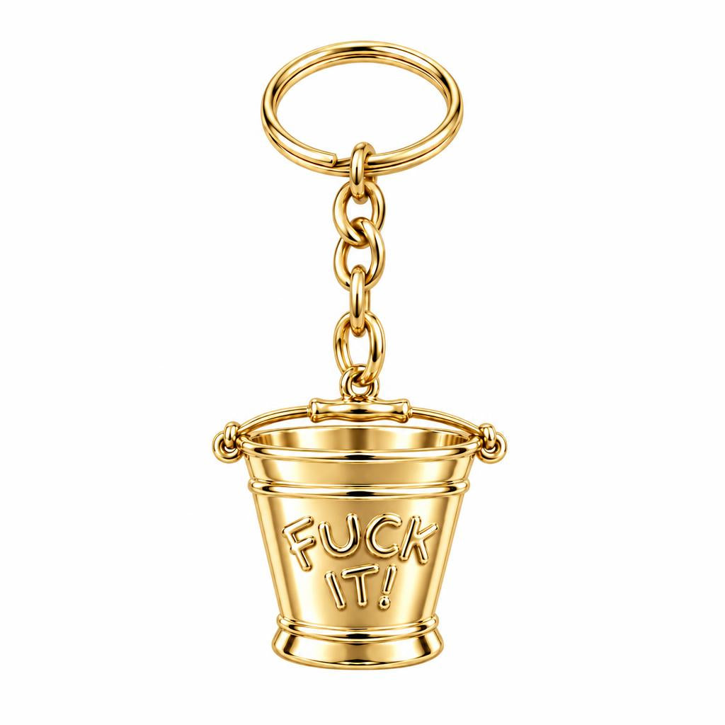 Bold Intentions Bucket Charm Keychain – 18K gold, front view