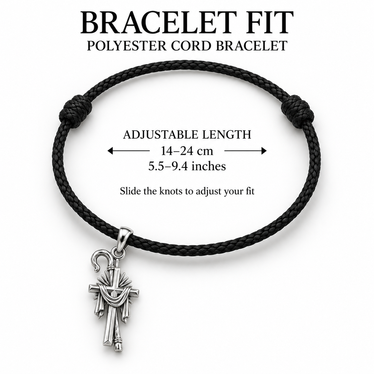 Shepherd Staff Cross Charm and Polyester Cord Bracelet Set Gift