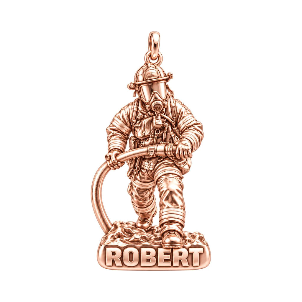 Brave Heart Firefighter Charm Bracelet – Personalized Hero Gift – rose gold charm, front view