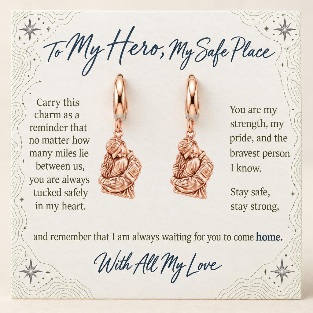 Brave Heart Homecoming Huggie Charm Earrings – rose gold, on its message card