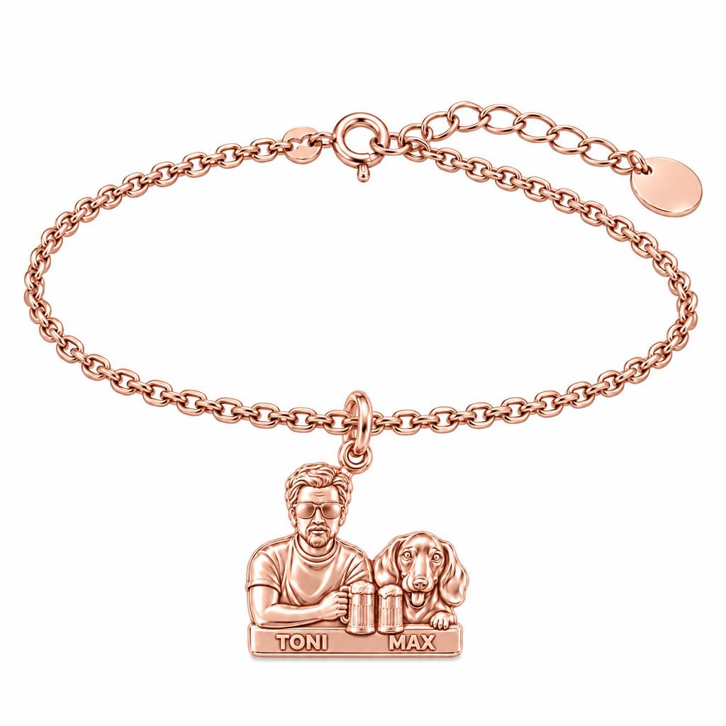 Brews and Best Friends Charm Bracelet Set – rose gold, front view