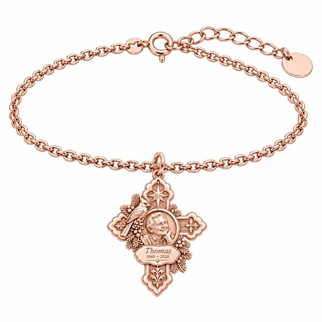 Cardinal Cross Remembrance Charm Bracelet Set – rose gold, front view