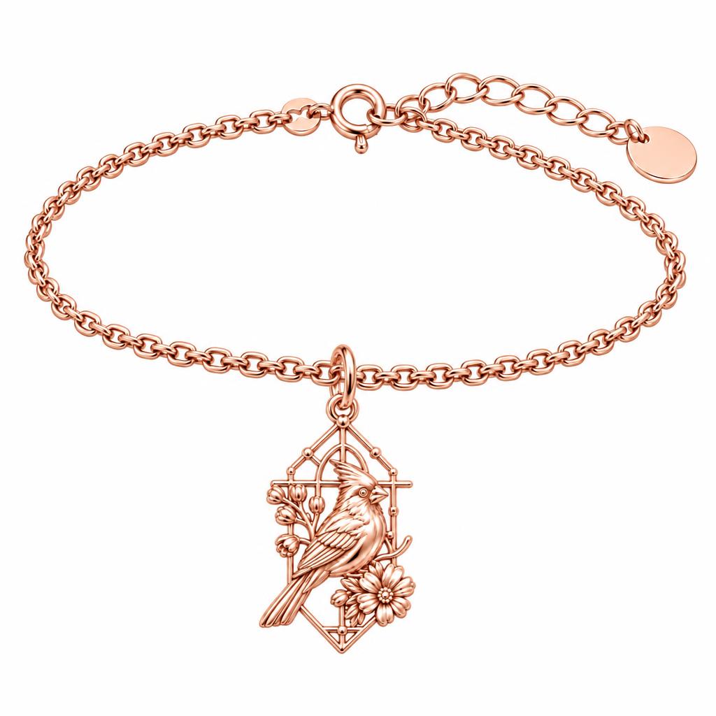 Cardinal in Window Charm Bracelet Set – rose gold, front view