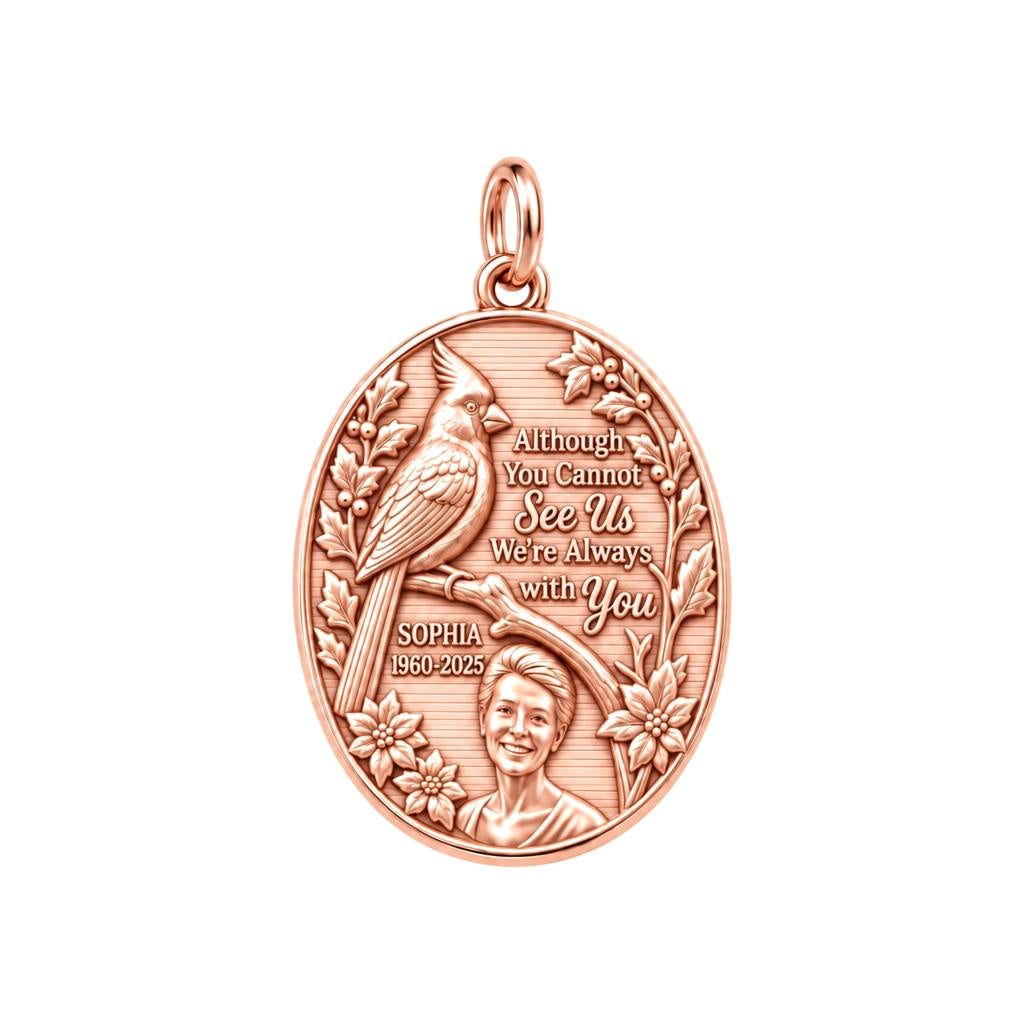 Cardinal Messenger Charm Bracelet – Personalized Memorial Gift – rose gold 2 cm charm, front view