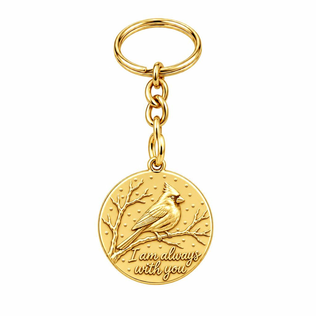 Cardinal Messenger Charm Keychain – 18K gold, front view