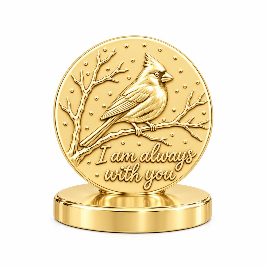 Cardinal Messenger Keepsake Plaque – 18K gold, front view