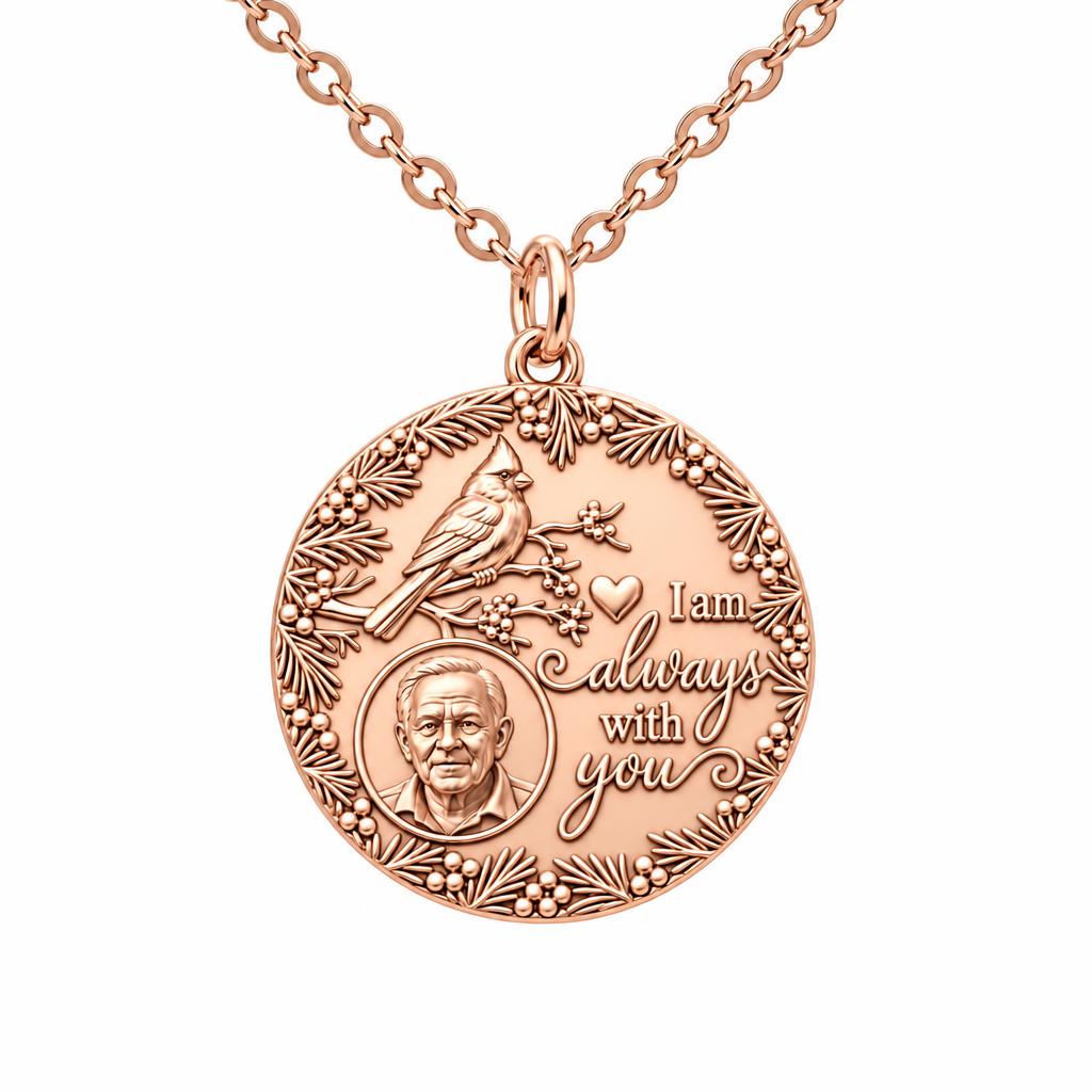 Cardinal Remembrance Portrait Charm Necklace Set – rose gold, front view