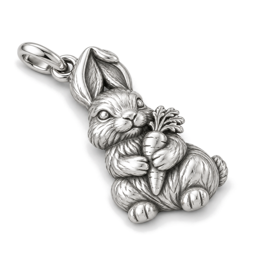 Carrot Cuddle Bunny Charm — Silver Super Macro | charm-topics-remaining-444-2026-09-14 | topic-370