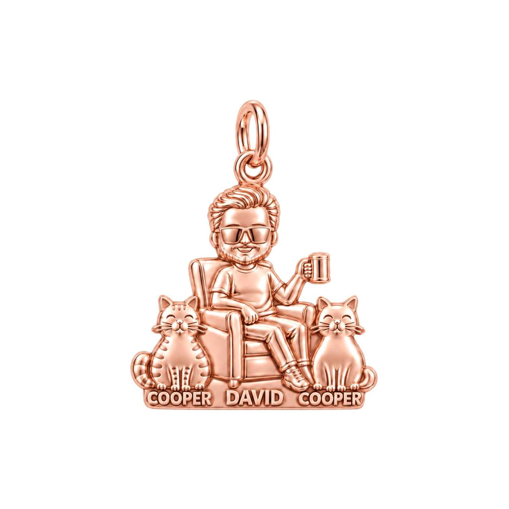 Cat Dad Armchair Ritual Charm Bracelet – Personalized Dad Gift – rose gold 3 cm charm, front view