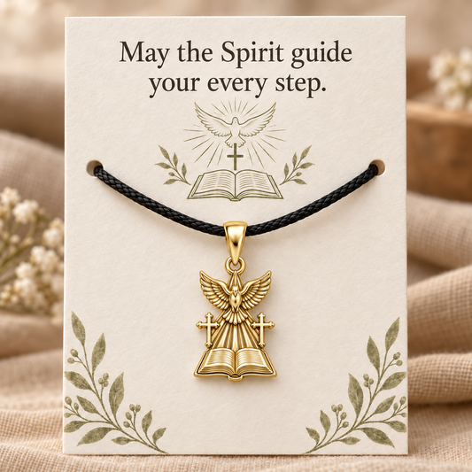 Holy Spirit Dove Bible Charm and Polyester Cord Bracelet Set Gift
