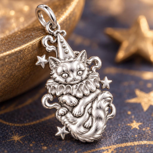 Celestial Circus Cat Charm Bracelet – Personalized Cat Mom Gift – macro detail of the charm