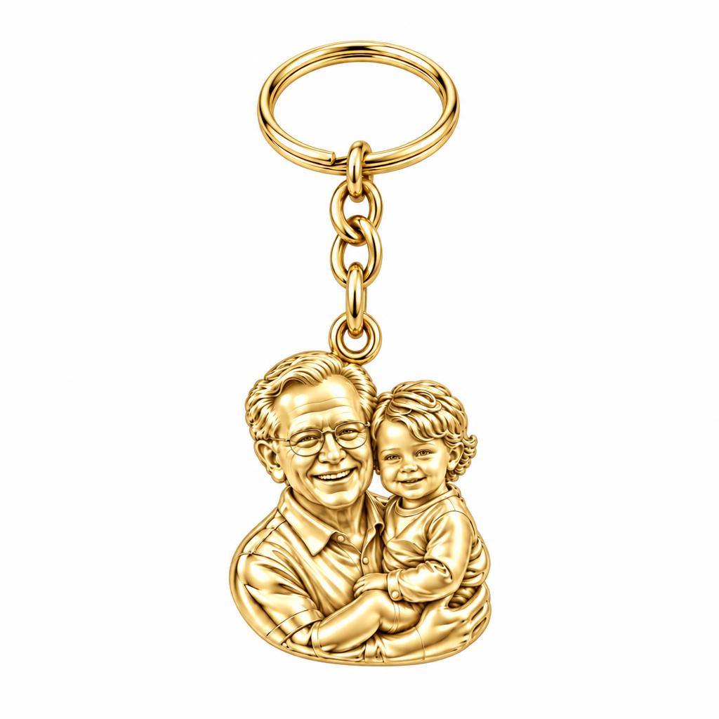 Cherished Portrait Duo Charm Keychain – 18K gold, front view