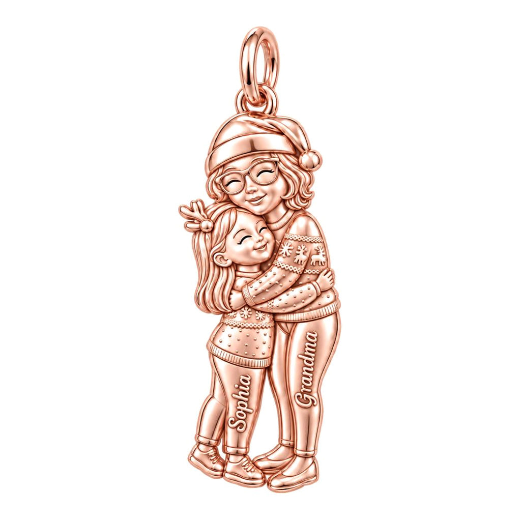 Christmas Hug Charm Bracelet – Personalized Grandma Gift – rose gold 3 cm charm, front view