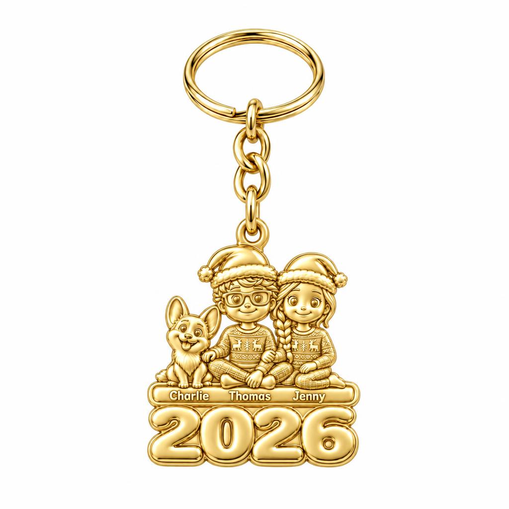 Christmas Pajama Family Charm Keychain – 18K gold, front view