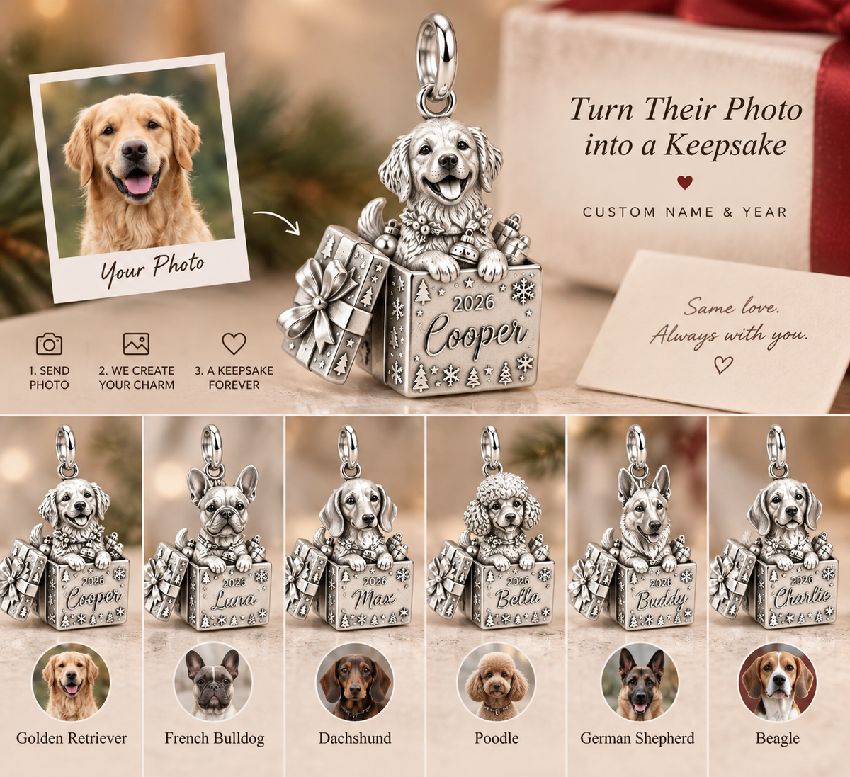 Christmas Puppy Surprise Charm Bracelet – Personalized Dog Mom Gift