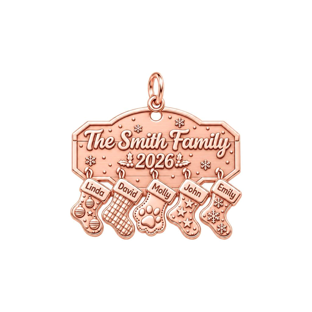 Christmas Stocking Mantel Charm Bracelet – Personalized Family Gift – rose gold 3 cm charm, front view