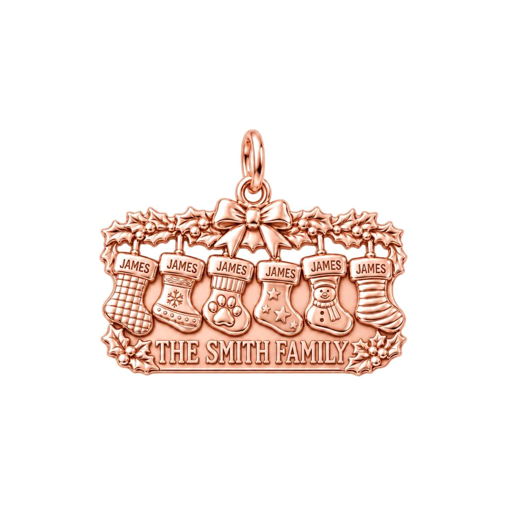 Christmas Stocking Mantle Charm Bracelet – Personalized Family Gift – rose gold 3 cm charm, front view