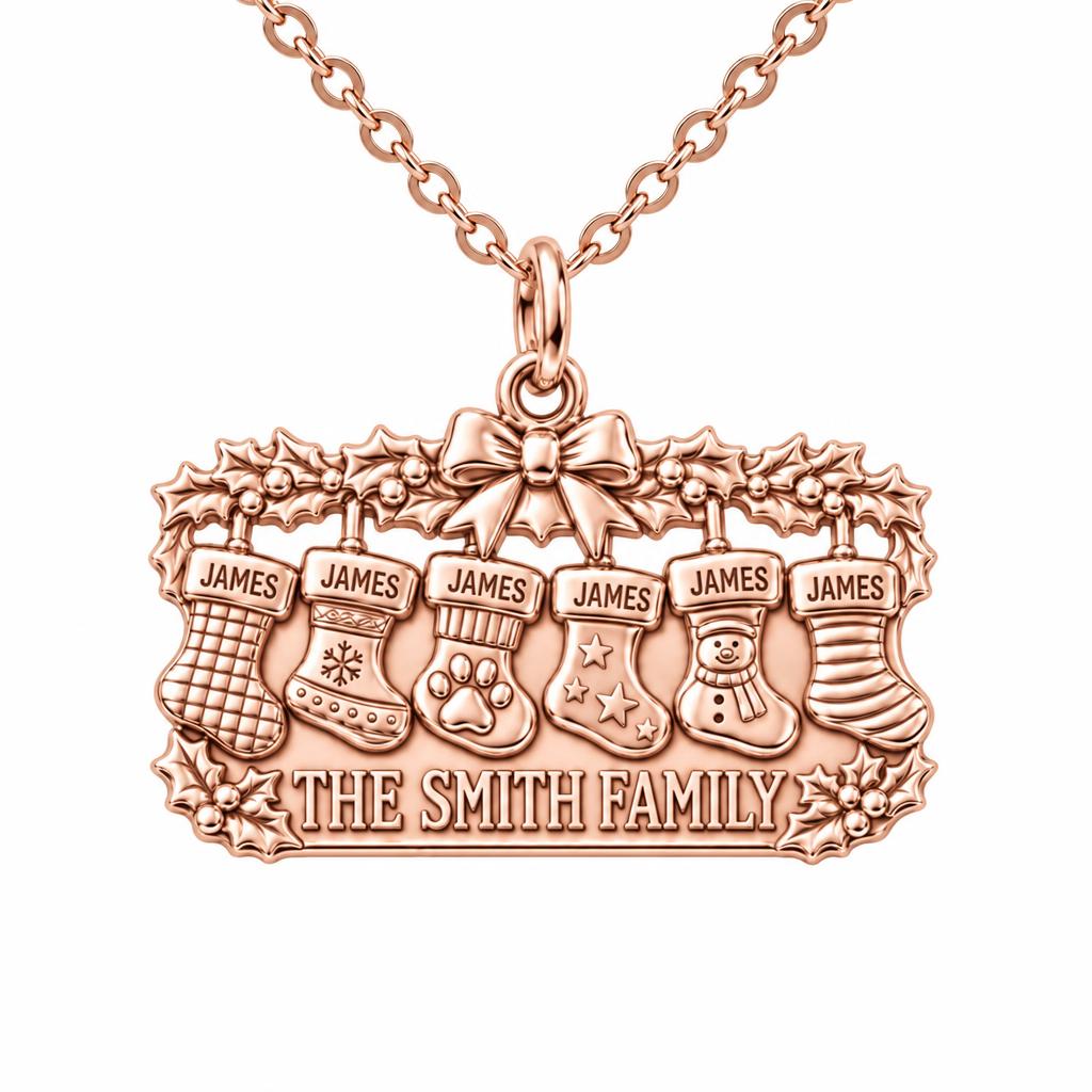 Christmas Stocking Mantle Charm Necklace Set – rose gold, front view