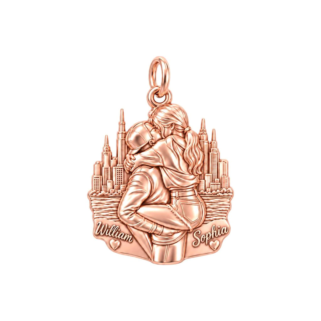 City Skyline Kiss Charm Bracelet – Personalized Couple Gift – rose gold 3 cm charm, front view