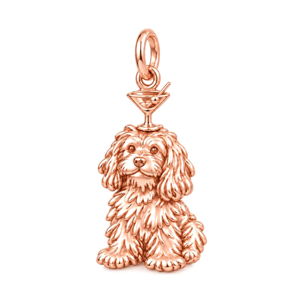 Cocktail Balancing Pup Charm Bracelet – Personalized Dog Mom Gift – rose gold charm, front view