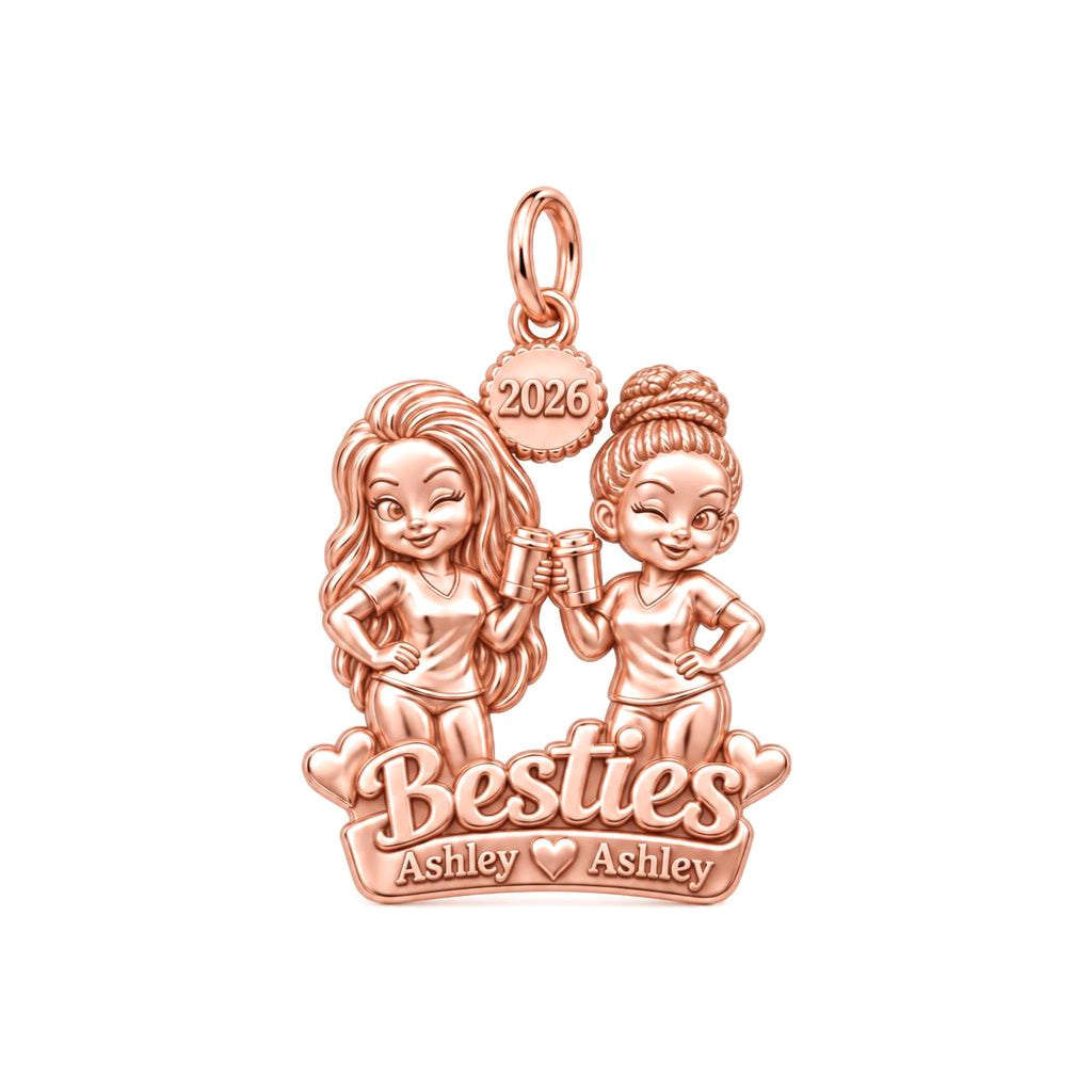 Coffee Date Besties Charm Bracelet – Personalized Best Friend Gift – rose gold 3 cm charm, front view