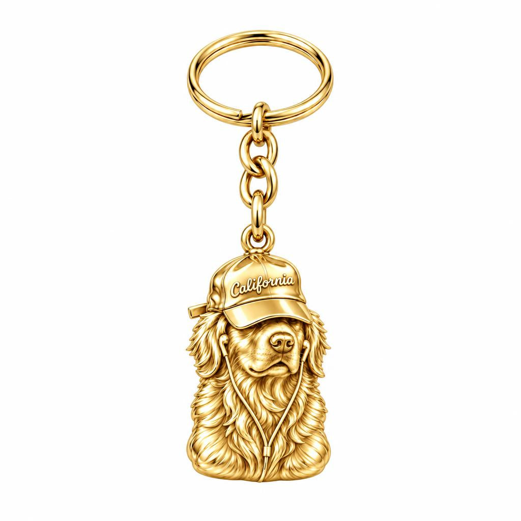 Cool Companion Dog Charm Keychain – 18K gold, front view