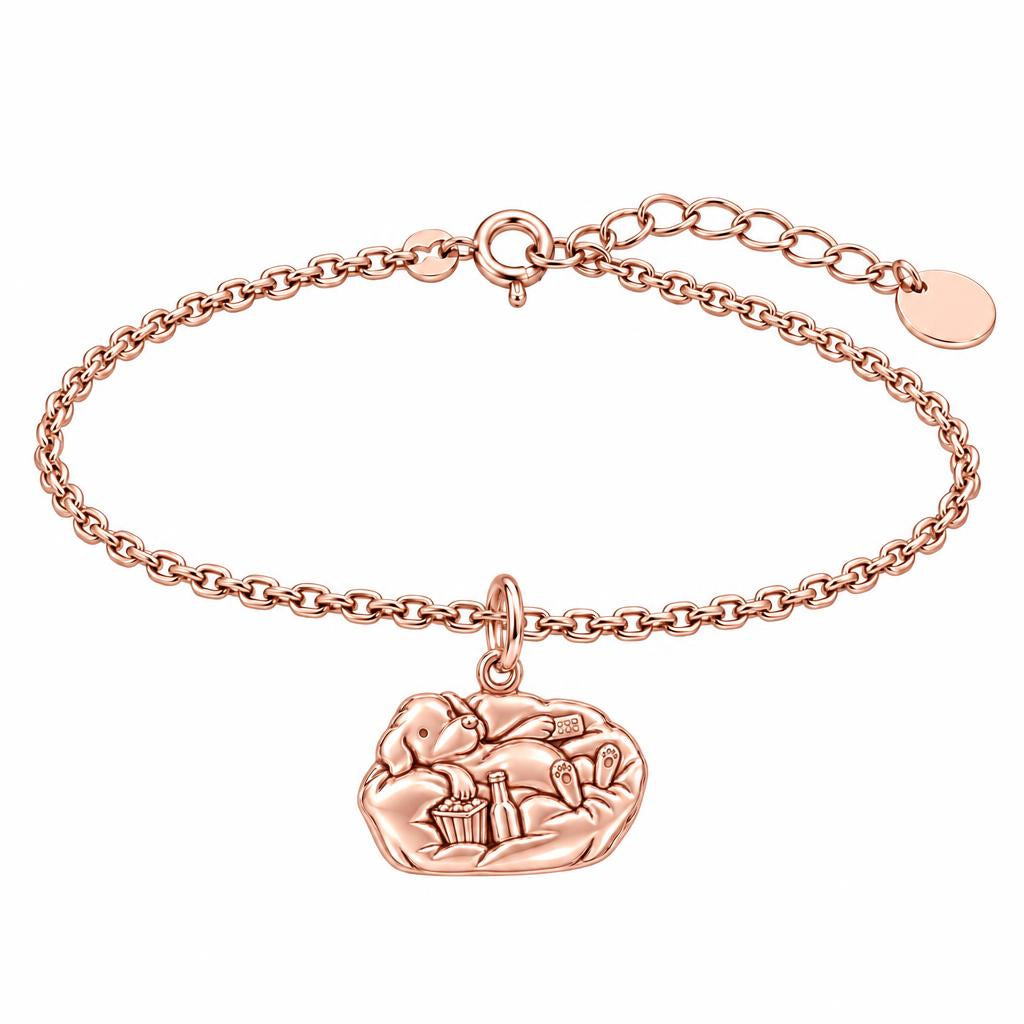 Couch Potato Pup Charm Bracelet Set – rose gold, front view